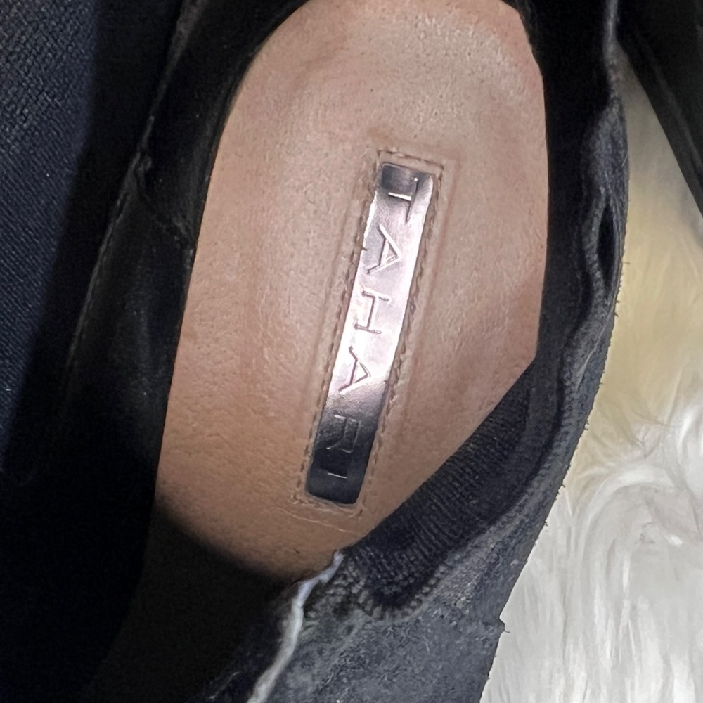 EUC [Tahari] SUEDE Slip On Black Leather Cora Wedge Ankle Boots + Bootie | 7 - Picture 5 of 14
